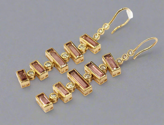 14k Solid Gold Diamond Earring With Pink Tourmaline Stone