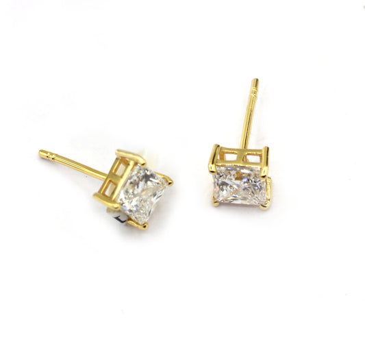 Square 14k Solid Gold CVD Diamond Stud Earring