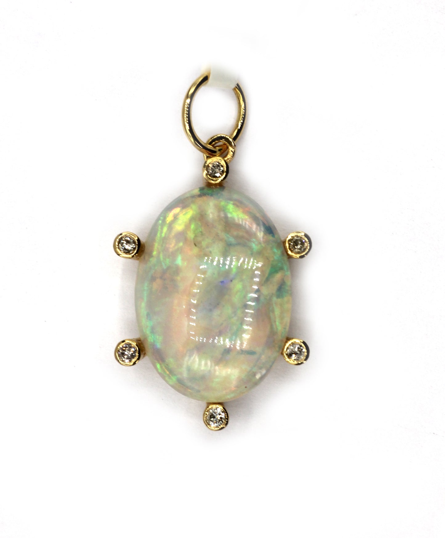 Oval 14k Solid Gold Diamond Pendants With Opal Stone