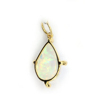 Pear 14k Solid Gold Diamond Pendants With Opal Stone