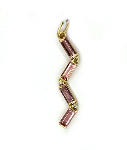 14k Solid Gold Diamond Pendants With Pink Tourmaline Stone