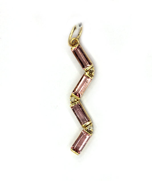 14k Solid Gold Diamond Pendants With Pink Tourmaline Stone