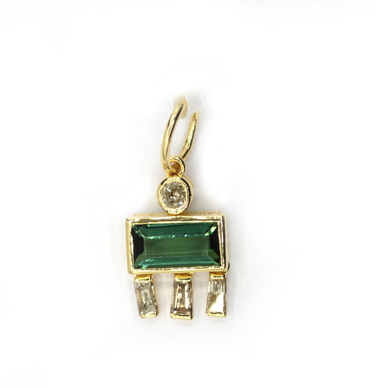 14k Solid Gold Diamond Pendants With Emerald Stone