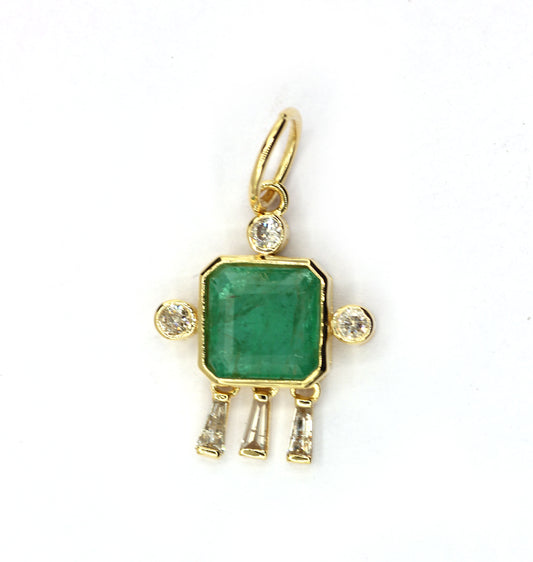 14k Solid Gold Diamond Pendants With Emerald Stone