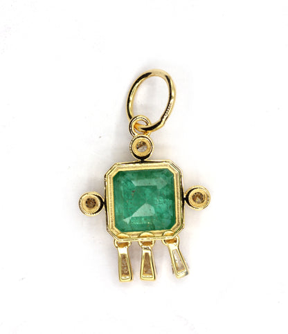 14k Solid Gold Diamond Pendants With Emerald Stone