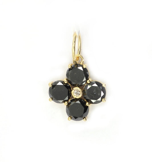 Flower 14k Solid Gold Black Diamond Pendants