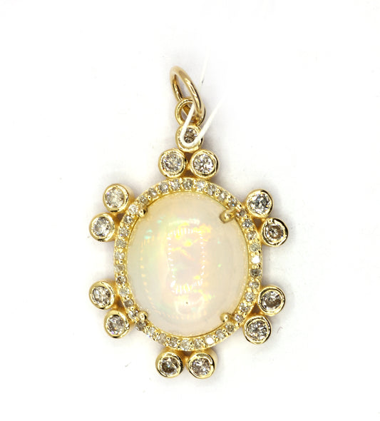 Oval 14k Solid Gold Diamond Pendants