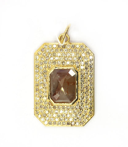 Rectangle 14k Solid Gold Diamond Pendants