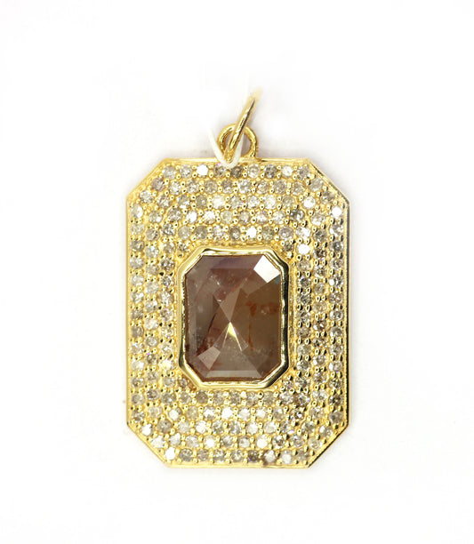 Rectangle 14k Solid Gold Diamond Pendants