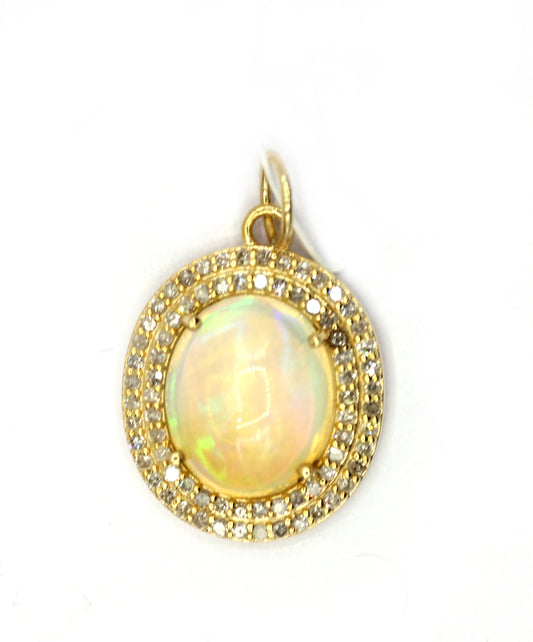 Oval 14k Solid Gold Diamond Pendants