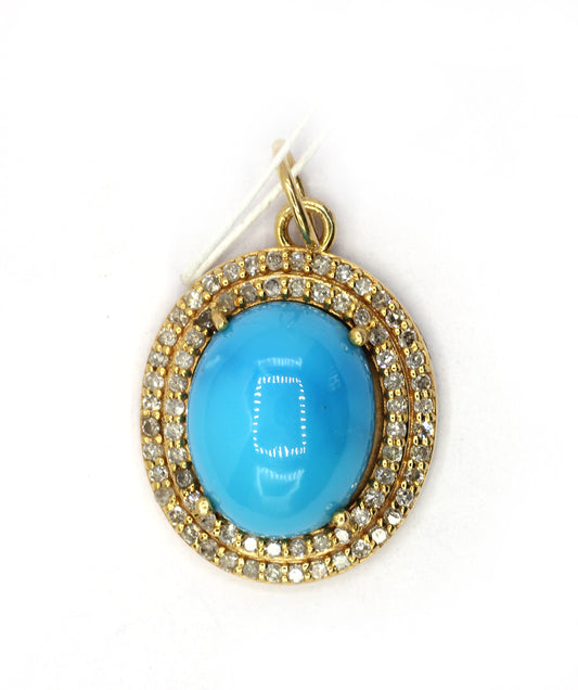 Turquoise 14k Solid Gold Diamond Pendants