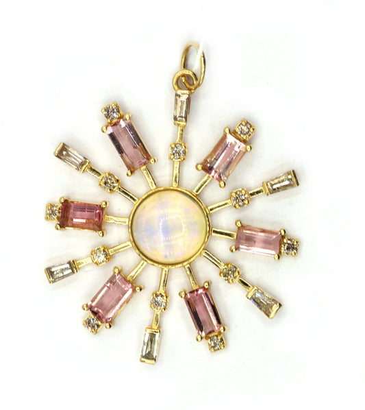 Sunburst 14k Solid Gold Diamond Pendants