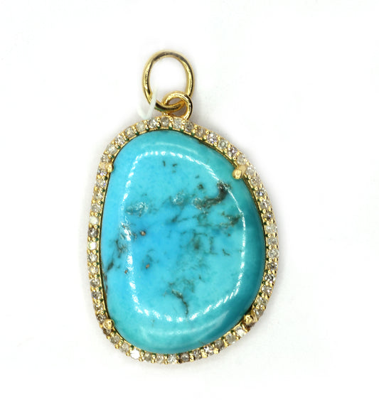 Turquoise 14k Solid Gold Diamond Pendants