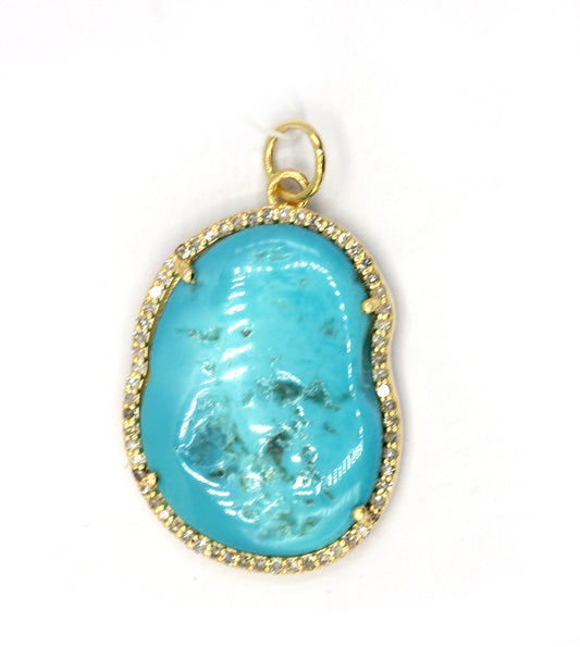 Turquoise 14k Solid Gold Diamond Pendants