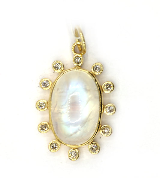 Oval 14k Solid Gold Diamond Pendants