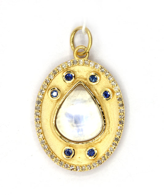 Oval 14k Solid Gold Diamond Pendants