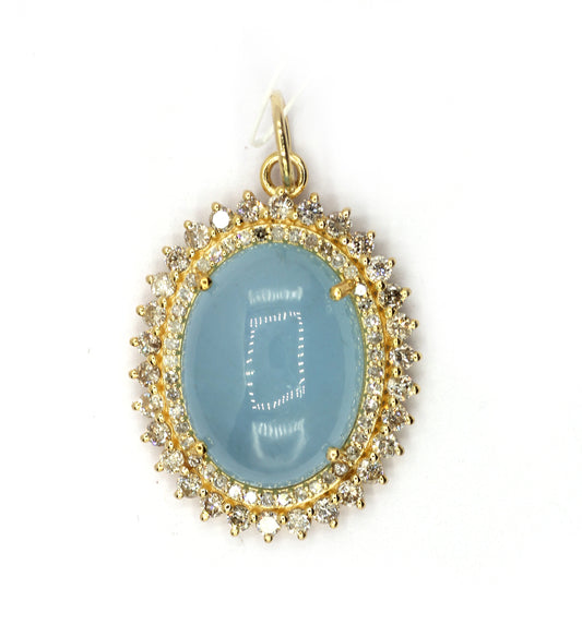 Oval 14k Solid Gold Diamond Pendants