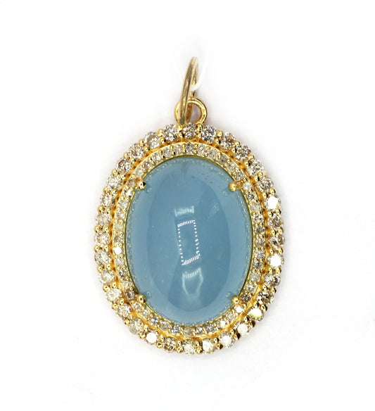 Oval 14k Solid Gold Diamond Pendants