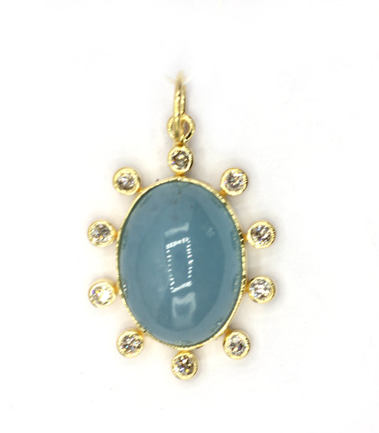 Oval 14k Solid Gold Diamond Pendants