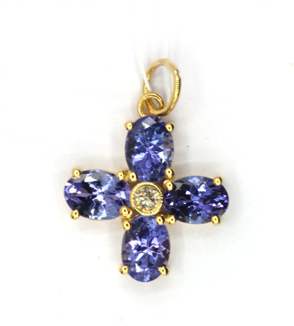 Flower 14k Solid Gold Diamond Pendants