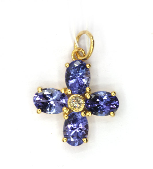 Flower 14k Solid Gold Diamond Pendants