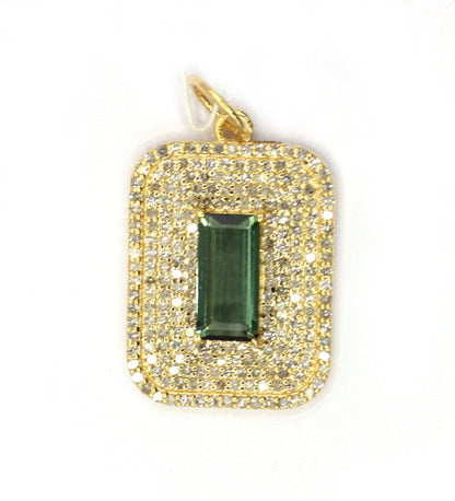 Rectangle 14k Solid Gold Diamond Pendants