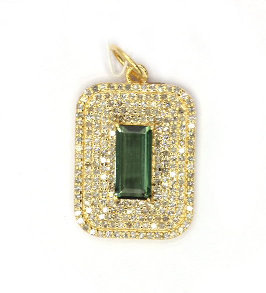 Rectangle 14k Solid Gold Diamond Pendants