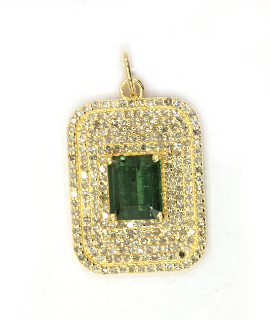 Rectangle 14k Solid Gold Diamond Pendants