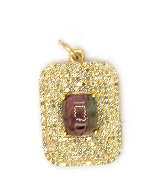 Rectangle 14k Solid Gold Diamond Pendants