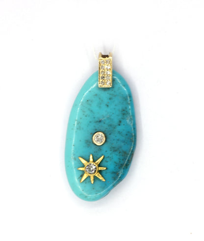 Turquoise 14k Solid Gold Diamond Pendants