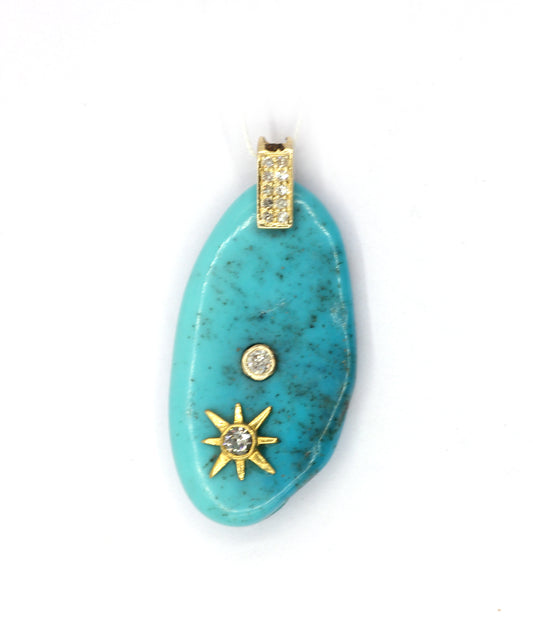Turquoise 14k Solid Gold Diamond Pendants