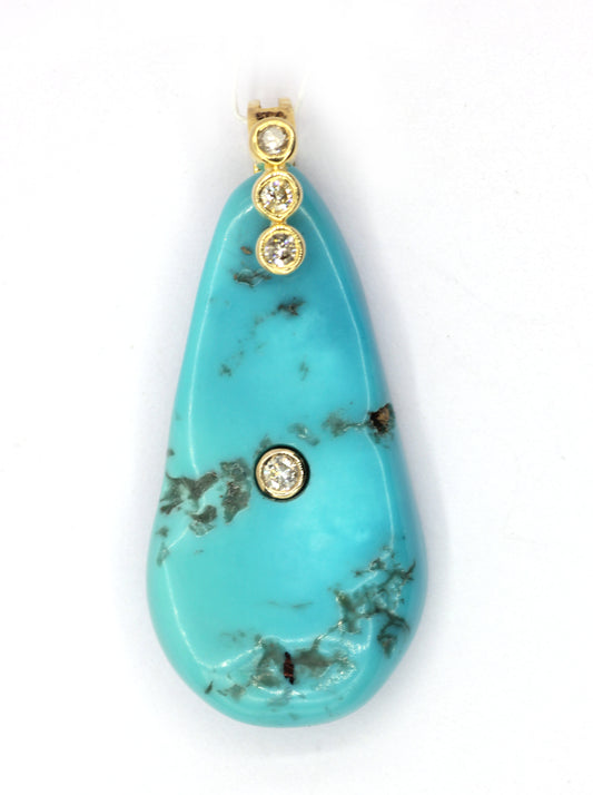 Turquoise 14k Solid Gold Diamond Pendants
