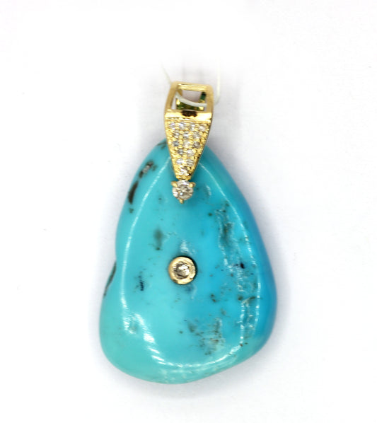 Turquoise 14k Solid Gold Diamond Pendants