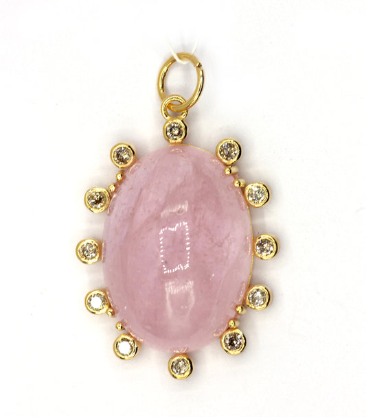 Oval 14k Solid Gold Diamond Pendants