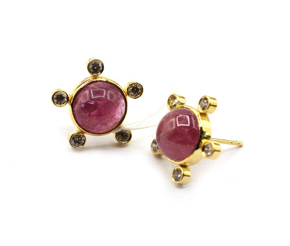 Round 14k Gold Diamond Stud Earring