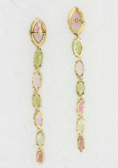 14k Gold Diamond Earring With multi Tourmaline Stone