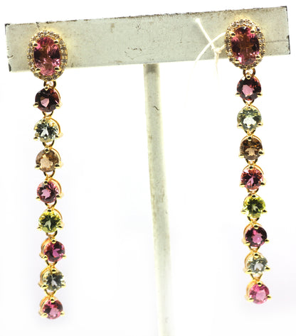 14k Gold Diamond Earring With multi Tourmaline