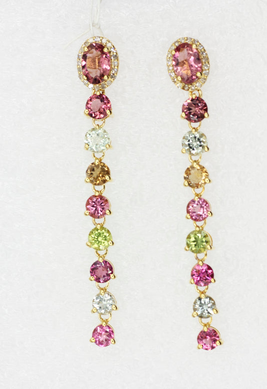 14k Gold Diamond Earring With multi Tourmaline