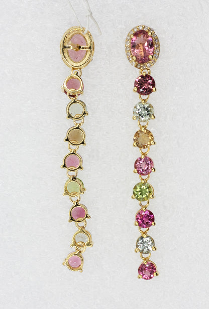 14k Gold Diamond Earring With multi Tourmaline