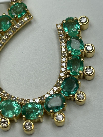 14k Solid Gold Horse Shoe Pendant with Emerald and Diamonds