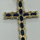 14K SOLID GOLD CROSS PENDANT WITH BLUE SAPPHIRE AND DIAMONDS