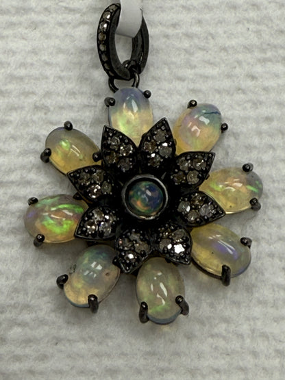 Flower Silver Pave Diamond Pendant