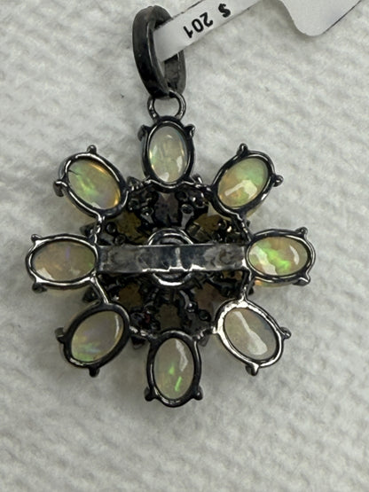 Flower Silver Pave Diamond Pendant