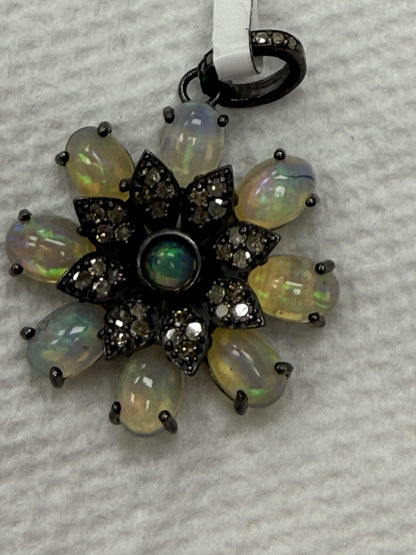 Flower Silver Pave Diamond Pendant