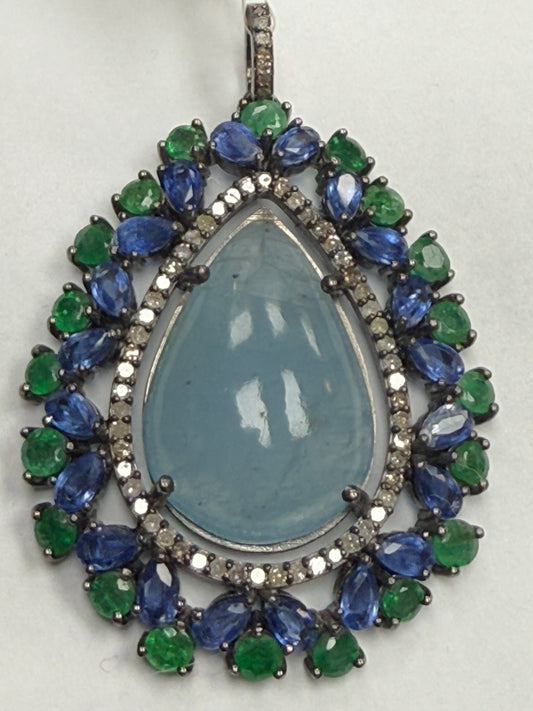 Drop Aqua Emerald Pave Diamond Pendant