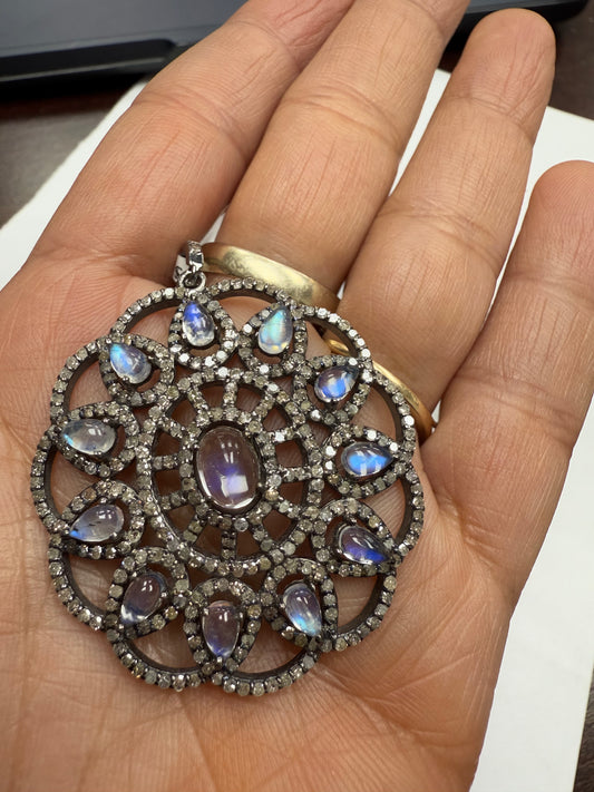 Moonstone Pave Diamond Pendant