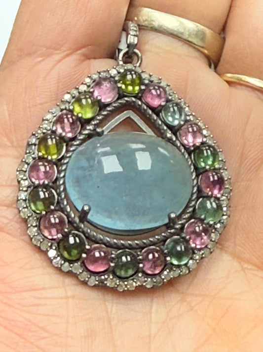 Stone Silver Pave Diamond Pendant