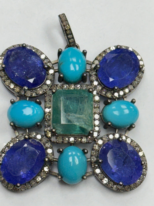 Stone Silver Pave Diamond Pendant