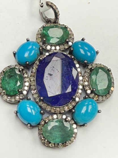 Stone Silver Pave Diamond Pendant
