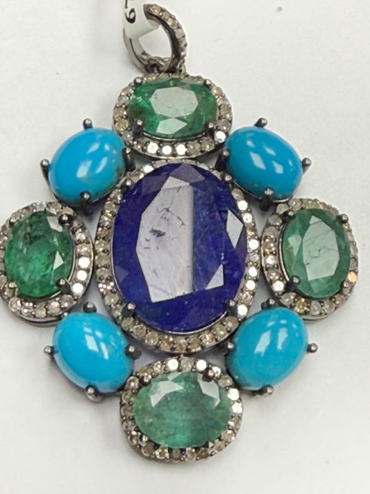Stone Silver Pave Diamond Pendant
